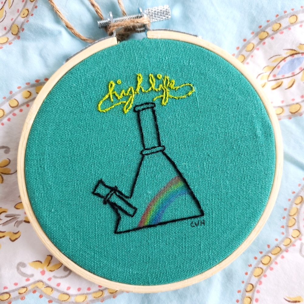 Small Cannabis Embroidery Art